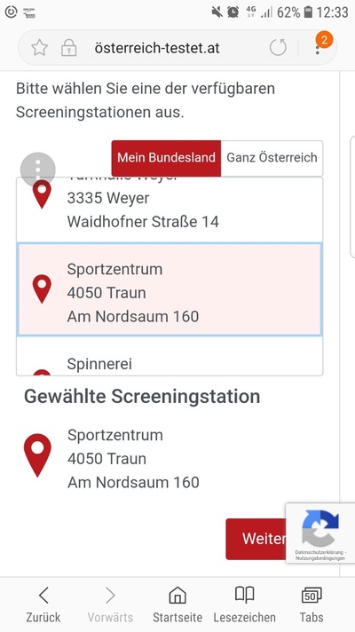 Screenshot Anmeldung